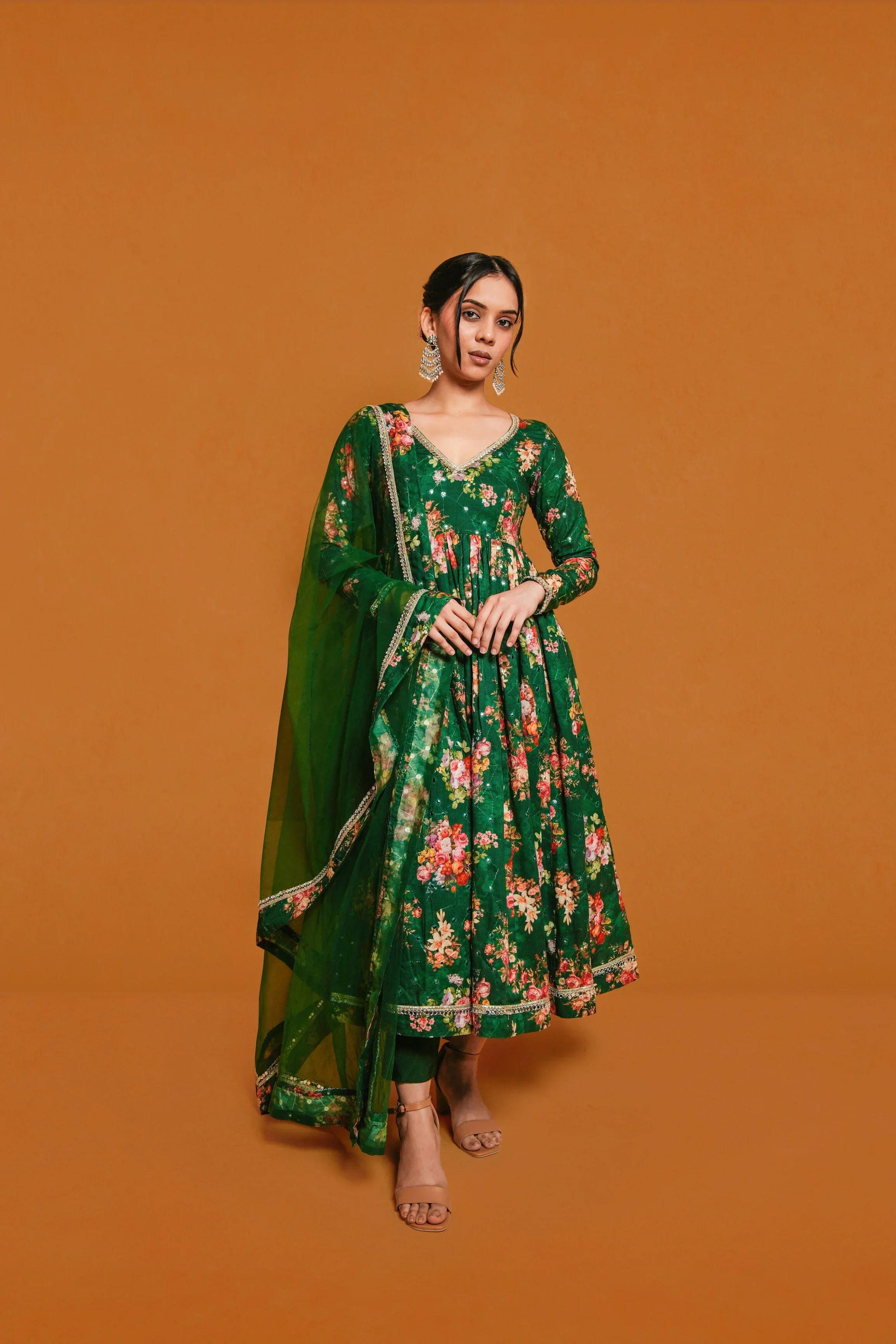 silk ethnic dress for women Green Silk Embroidered Indian Ethnic Wear Anarkali Dress