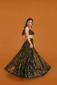 Bottle Green Lehenga in Elegant Butter Net Fabric