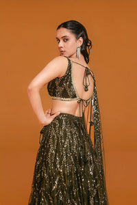 Bottle Green Lehenga in Elegant Butter Net Fabric
