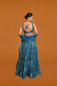 Indian Blue Lehenga with Sequin Butter Net Design