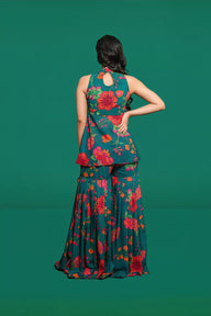 GREEN FLORAL GHARARA