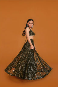 Bottle Green Lehenga in Elegant Butter Net Fabric
