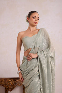 Mettalic Green Saree