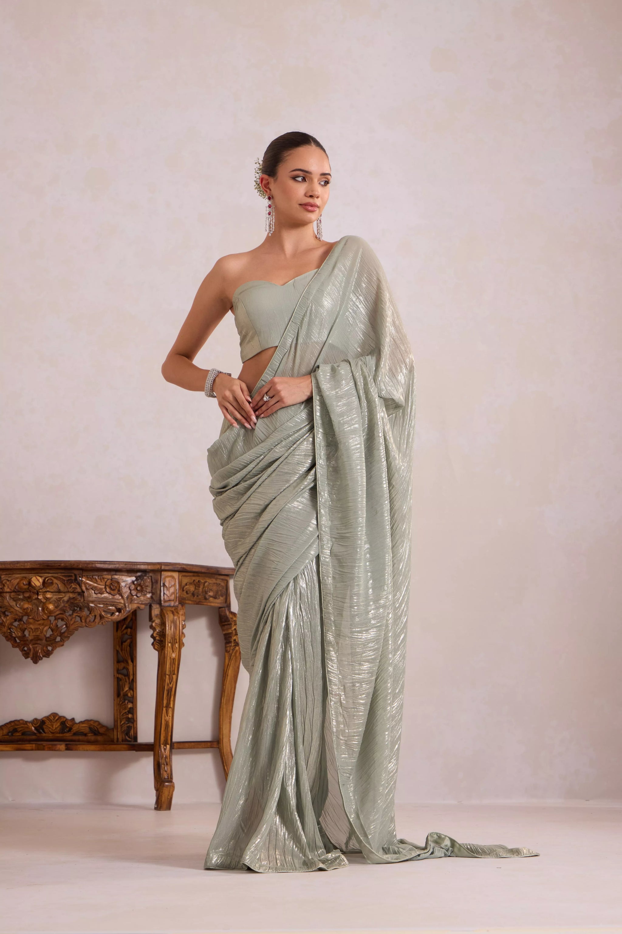 Mettalic Green Saree