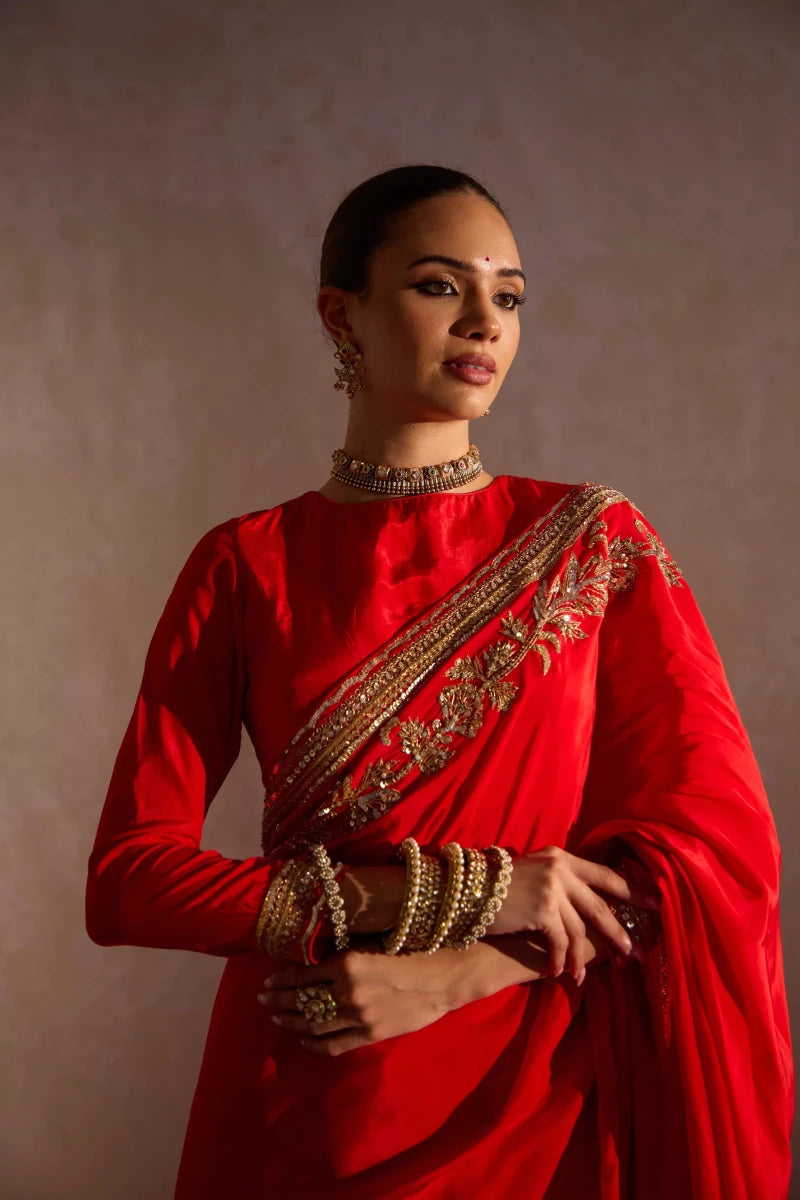 Phool Hand Work Bridal Saree - Agapi Sarees