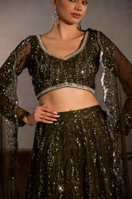 Bottle Green
Butter Net Lehenga