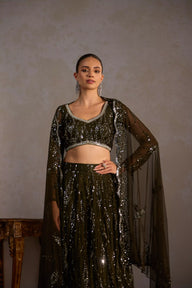 Bottle Green
Butter Net Lehenga