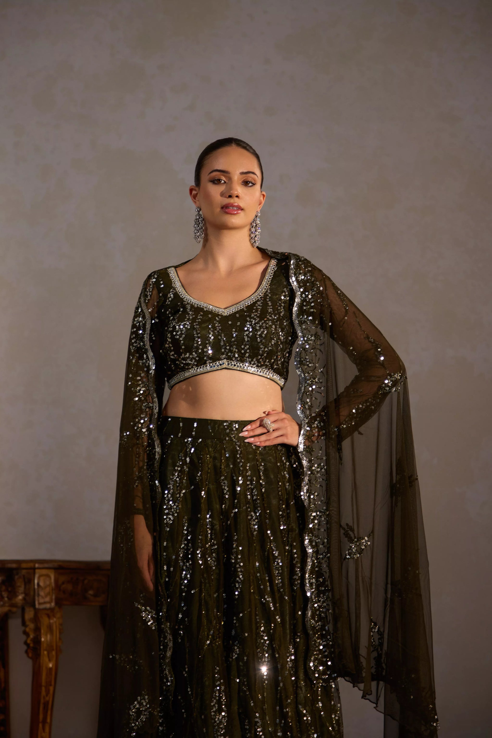 Bottle Green
Butter Net Lehenga