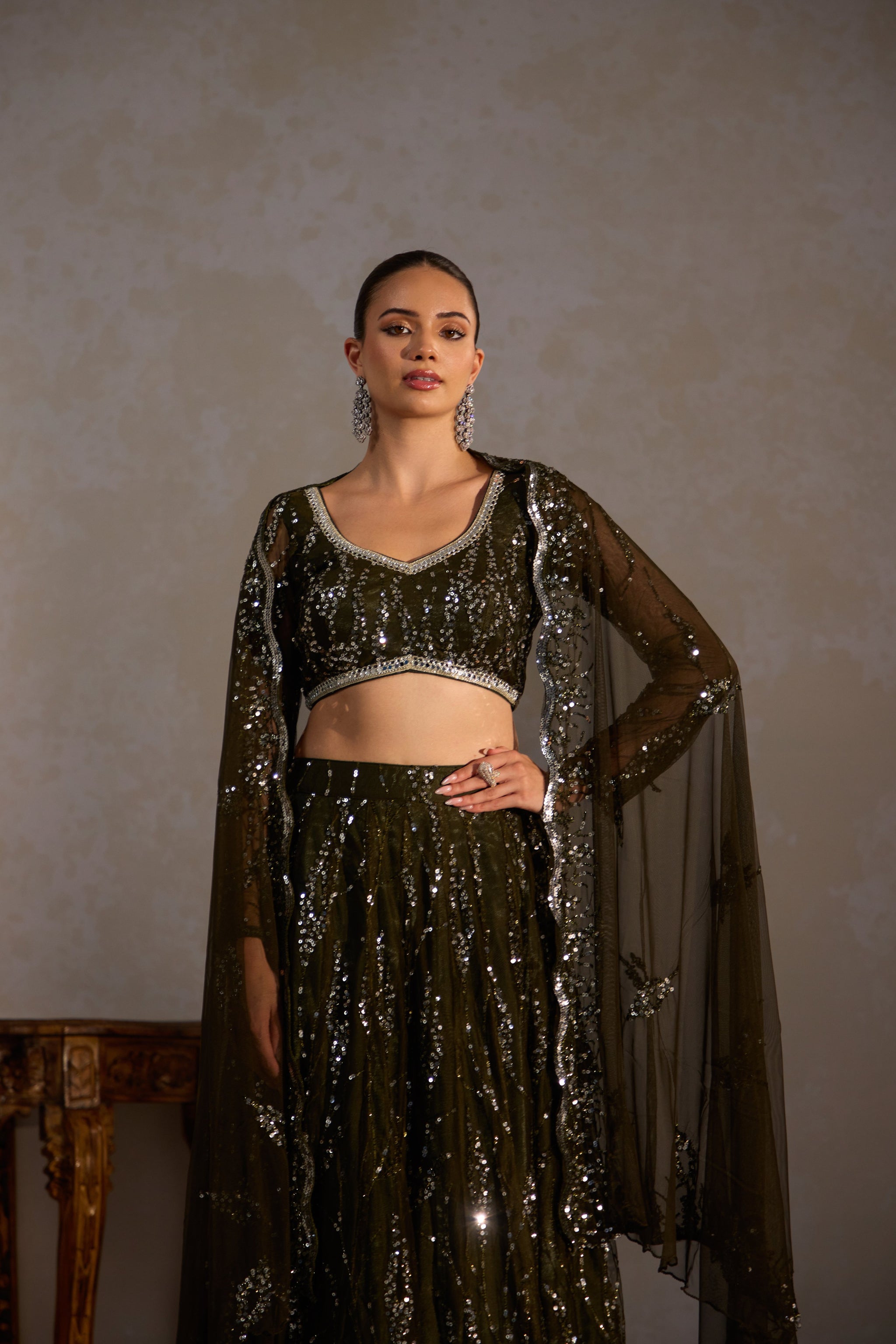 Bottle Green
Butter Net Lehenga