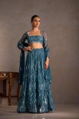 Blue Lehenga With Sequin Butter Net