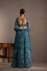 Blue Lehenga With Sequin Butter Net