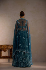 Blue Lehenga With Sequin Butter Net