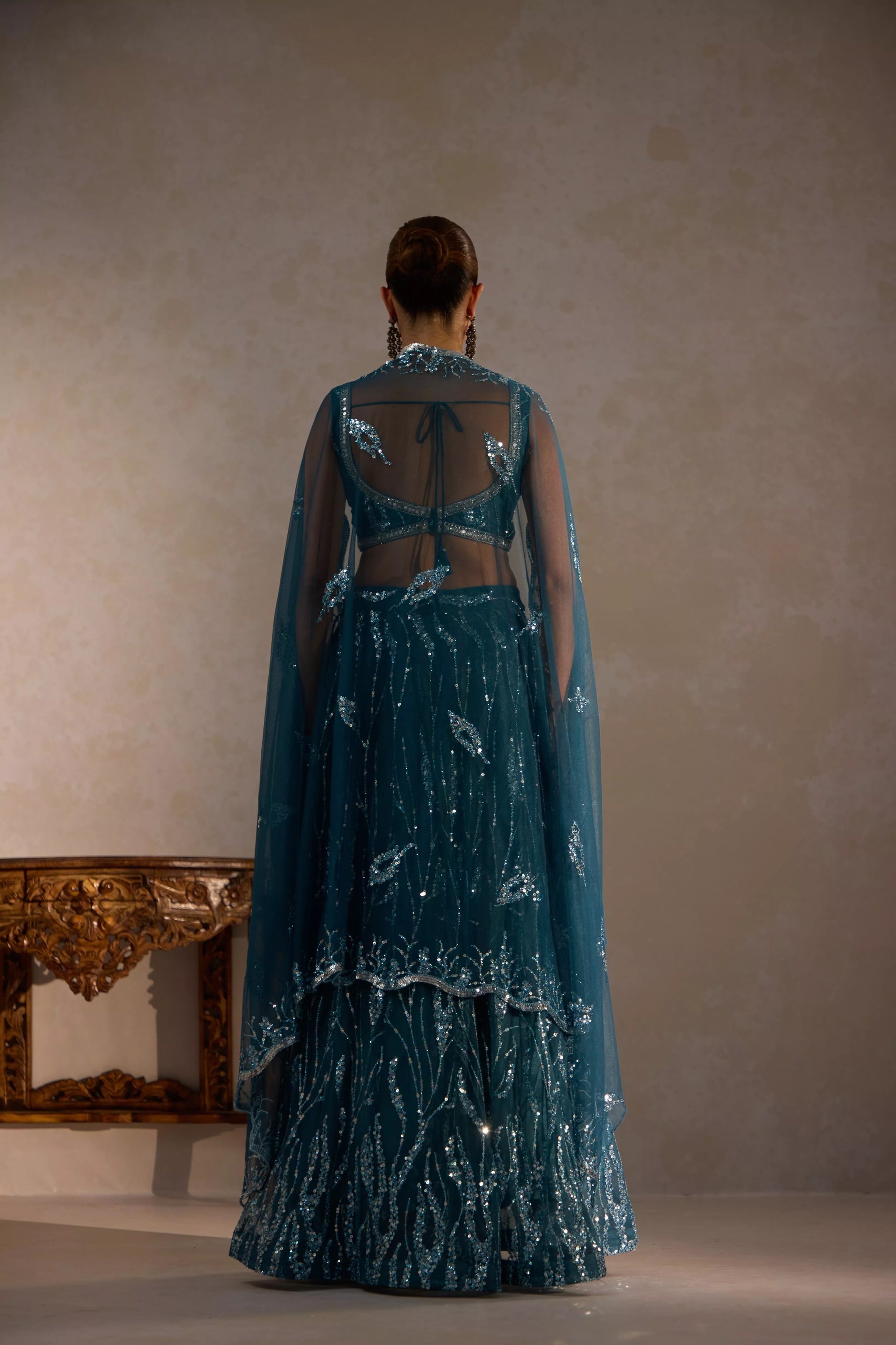 Blue Lehenga With Sequin Butter Net