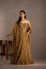 Golden Corset 
Sequin Lehenga