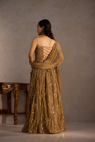 Golden Corset 
Sequin Lehenga