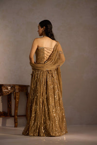Golden Corset 
Sequin Lehenga