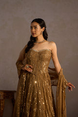 Golden Corset 
Sequin Lehenga