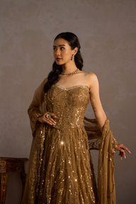 Golden Corset 
Sequin Lehenga