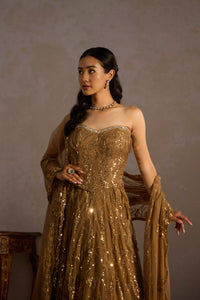 Golden Corset 
Sequin Lehenga