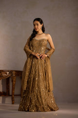 Golden Corset 
Sequin Lehenga