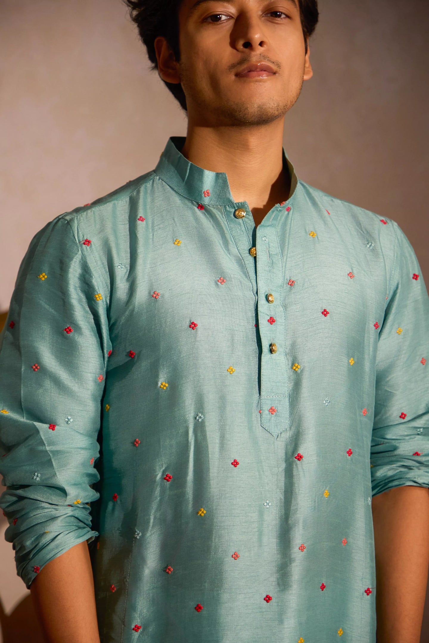 Men’s teal kurta with elegant detailing, stylish ethnic outfit for weddings, Eid and celebrations