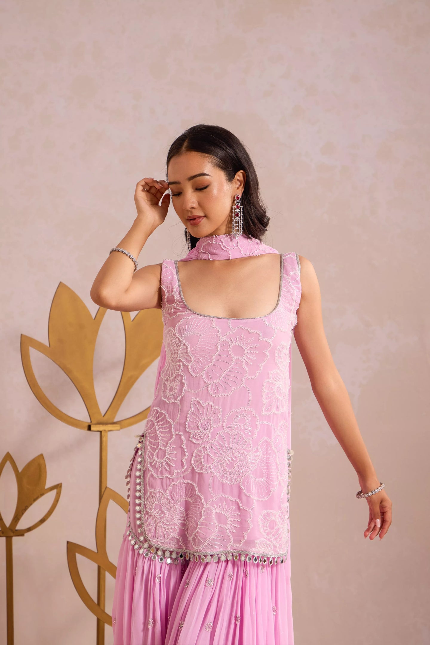 Lavender Hand Work Gharara Set