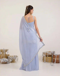 Powder Blue Chiffon Gharara Set with Zari & Sequin Embroidery - AgapiGharara Set