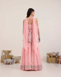 Sia Salmon Pink Chiffon Sharara Set with Mirror Work - AgapiSharara Set