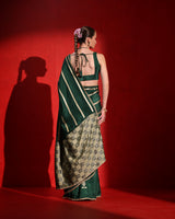 Bottle Green  Sleeveless Blouse Saree