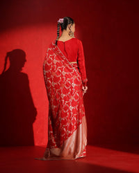Suhaag Crimson Red Floral Saree