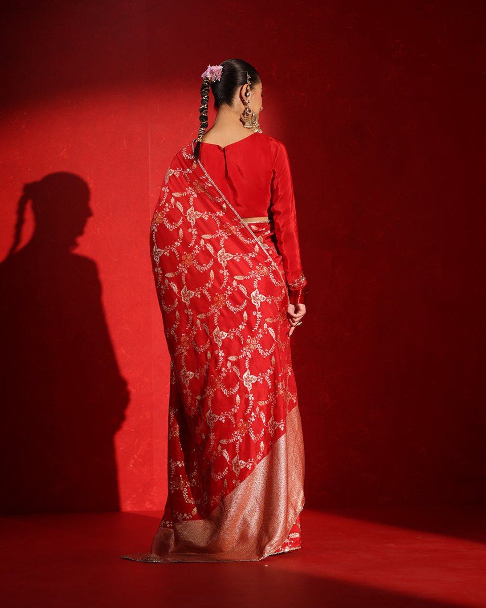 Suhaag Crimson Red Floral Saree
