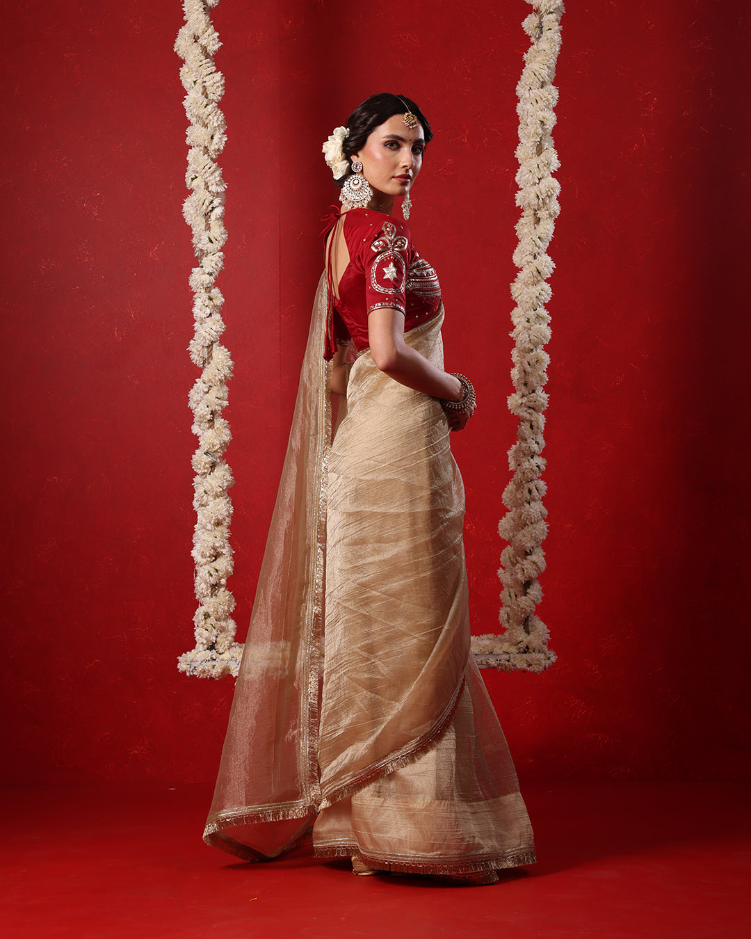 Radha Champagne Beige Shimmer Saree