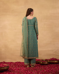 Teal Green Embroidered Kurti Set