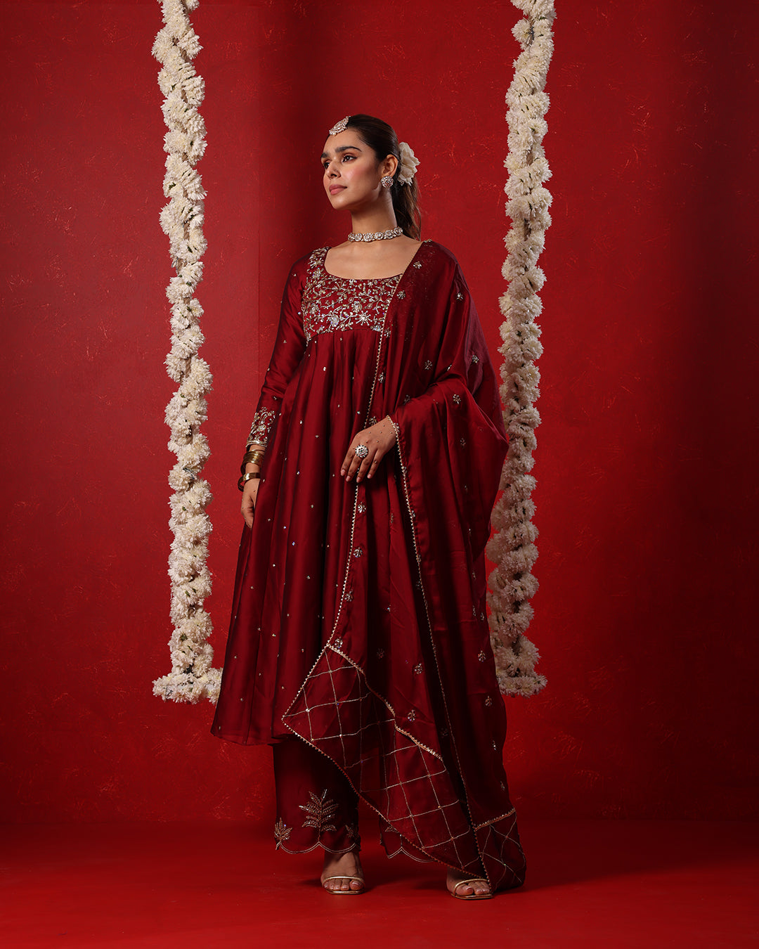 Maroon Embroidered Anarkali Suit