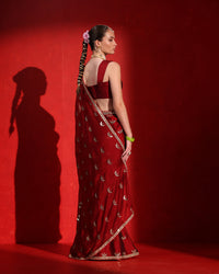 Chandrama Red Wine Heritage Saree