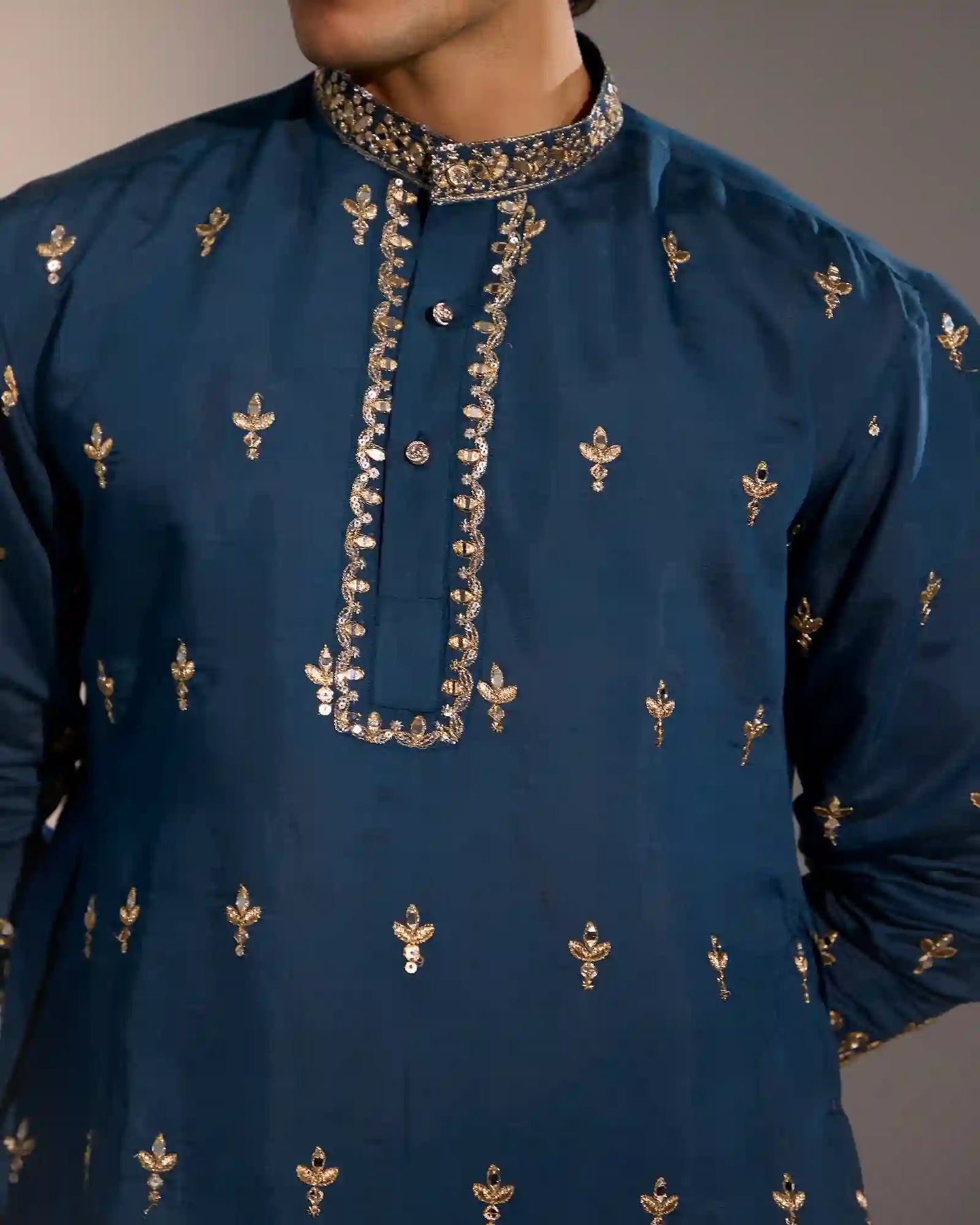 Elegant teal blue silk kurta for festive occasions