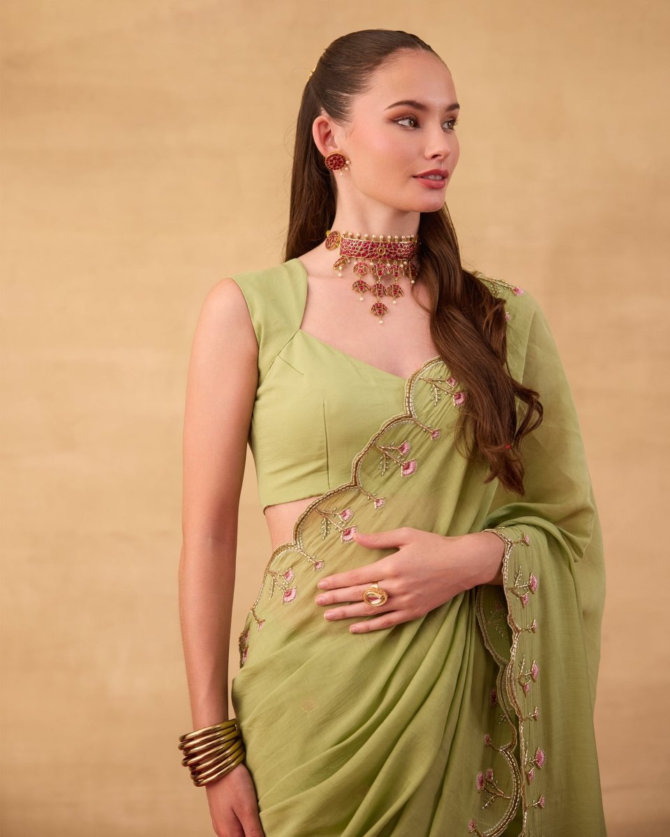 Dusty Green Saree - Agapi