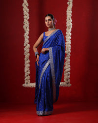 Neel Royal Blue Sleeveless Blouse Saree