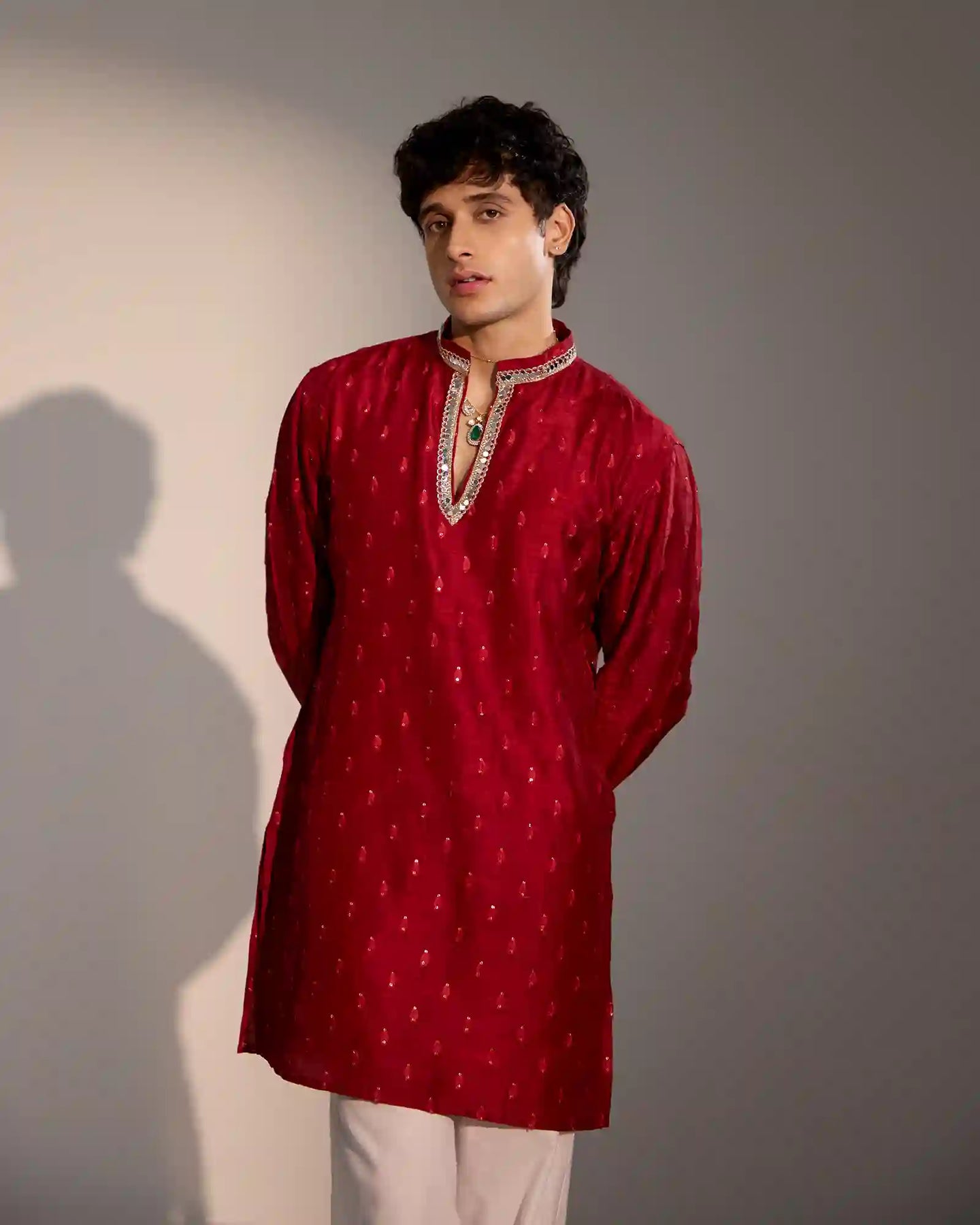 Elegant maroon silk kurta set for festive occasions