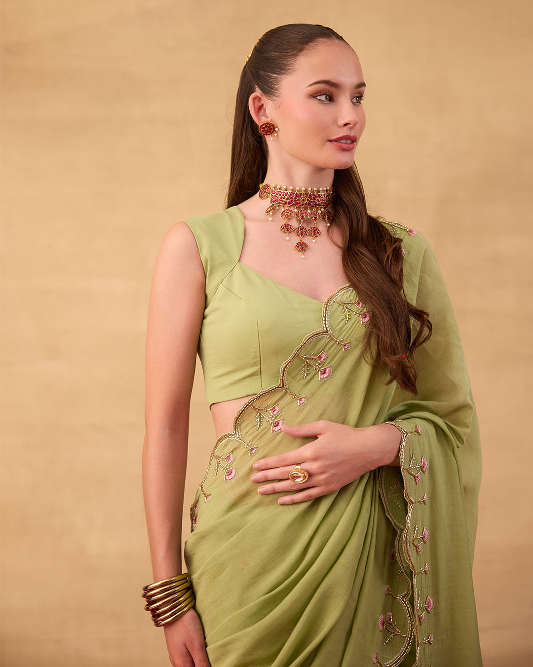 Dusty Green Saree