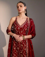 Designer red sharara set with sequin embroidery
