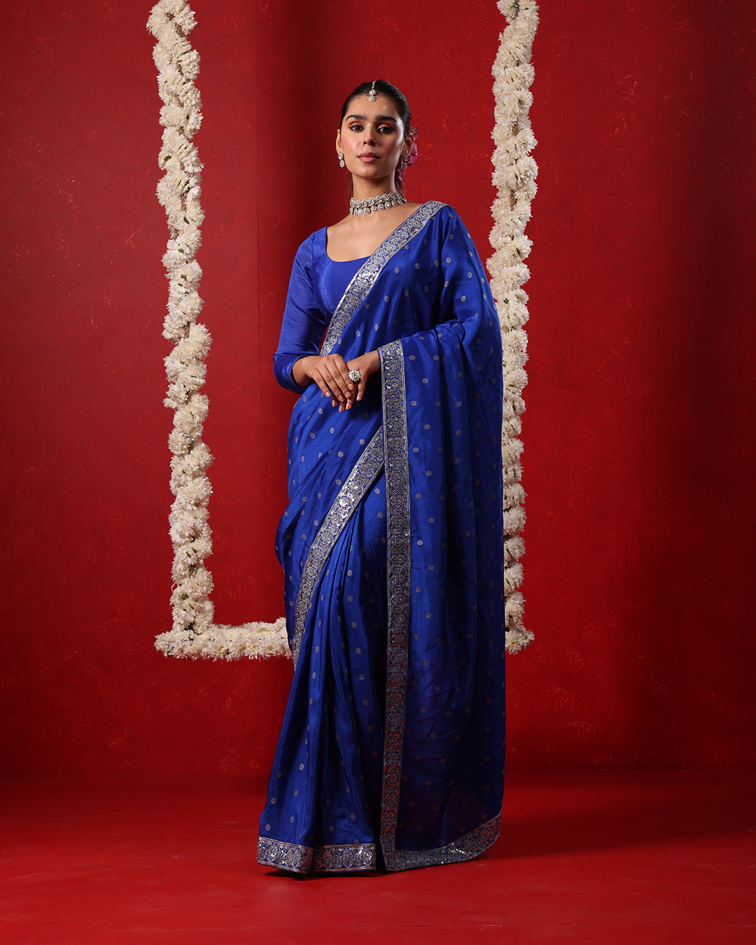 Neel Blue Full-Sleeve Blouse Saree