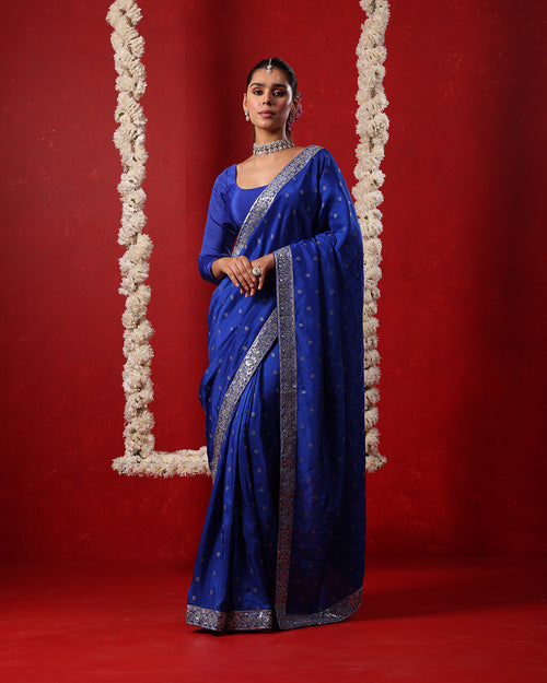 Neel Blue Full-Sleeve Blouse Saree