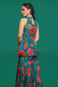 GREEN FLORAL GHARARA