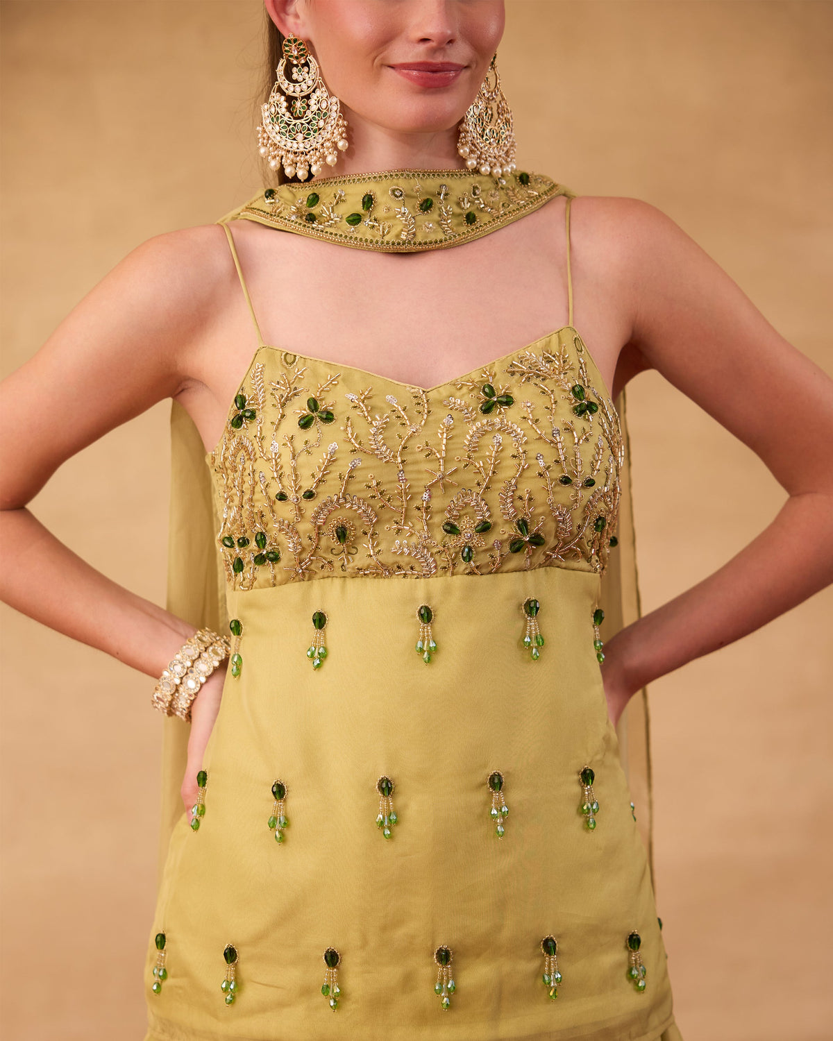 Pista Green Silk Sharara Suit