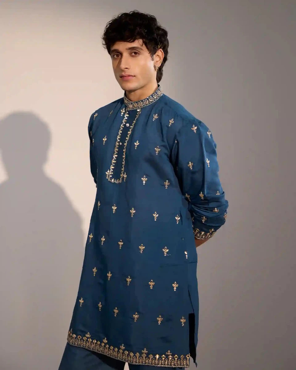 Men’s embroidered silk kurta set for weddings