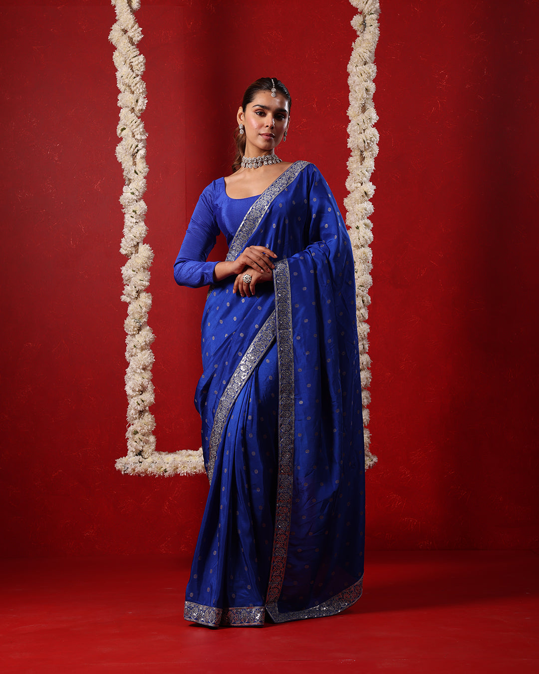 Neel Blue Full-Sleeve Blouse Saree