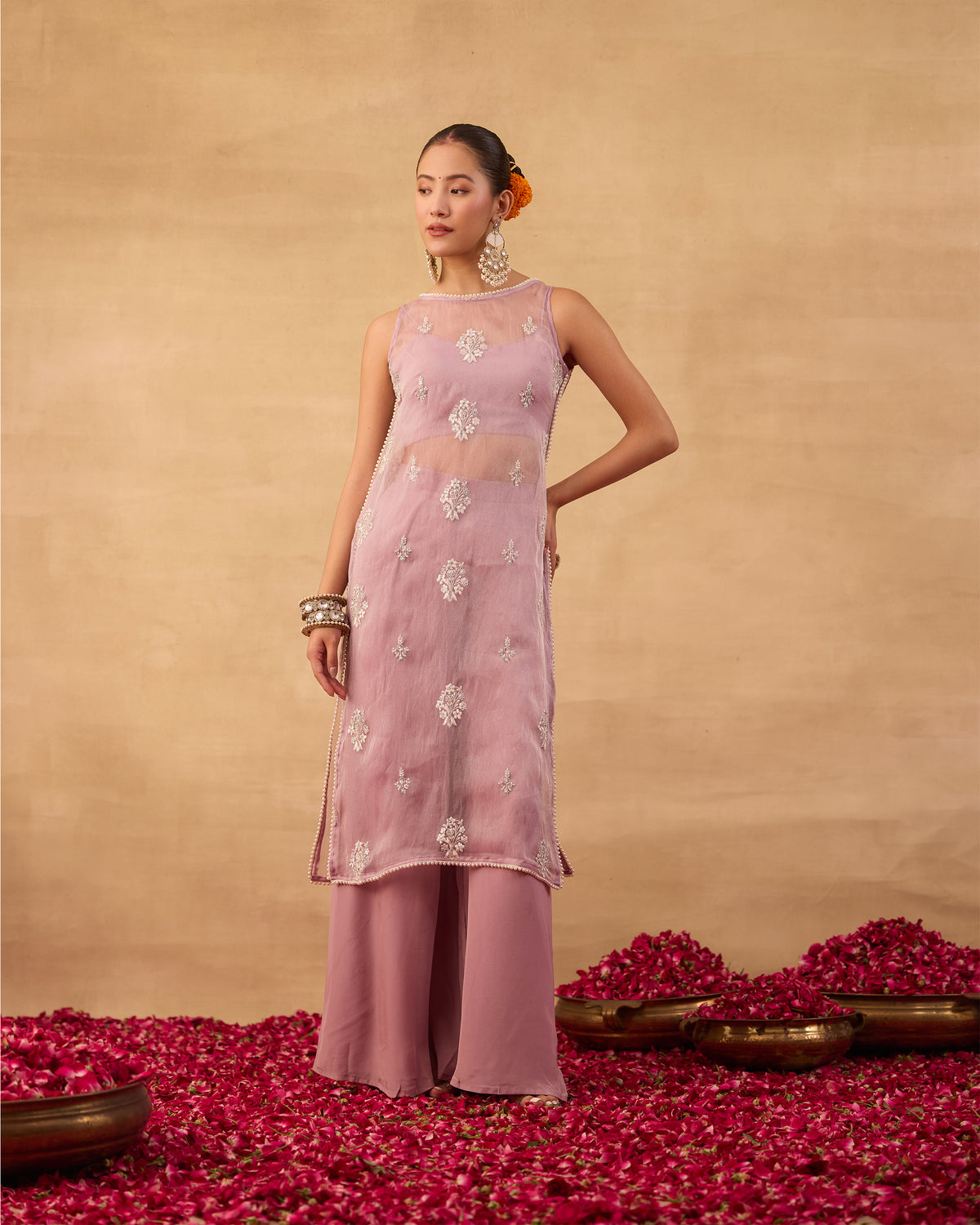 Lavendar Fusion Kurti Suit