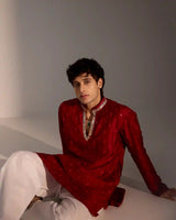 Traditional maroon ethnic kurta pajama set