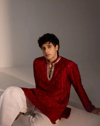 Traditional maroon ethnic kurta pajama set